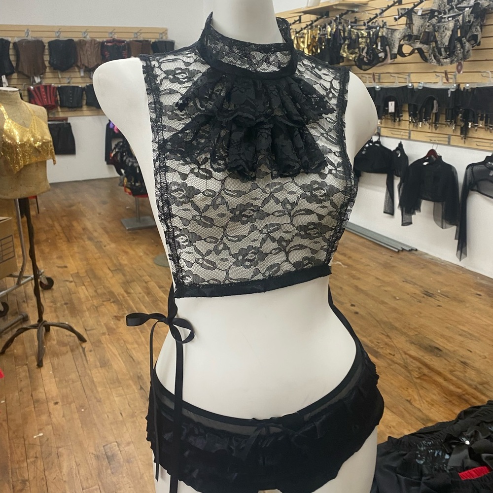 Maid Apron Lace Flower Tie Up Ruffle Lingerie